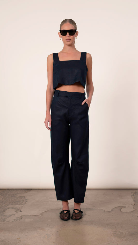 Linen Crop Top - Black