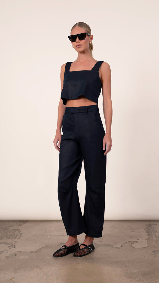 Linen Crop Top - Black