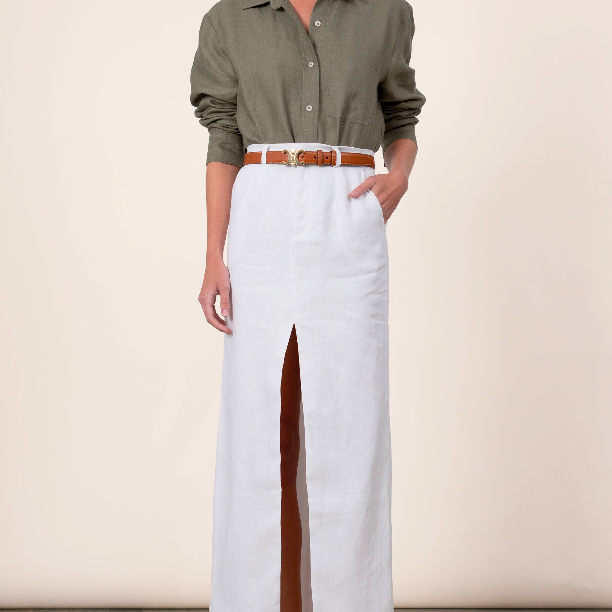 SAHARA MAXI SKIRT  - WHITE LINEN