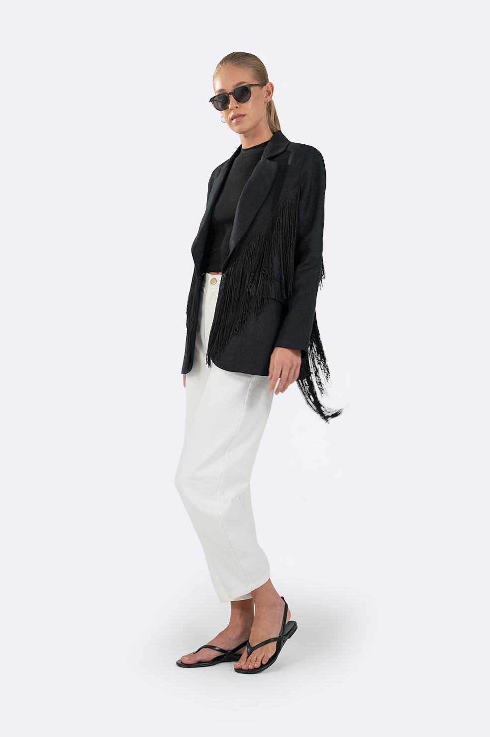 Vivienne Linen Fringe Blazer - Black Blazer Parentezi