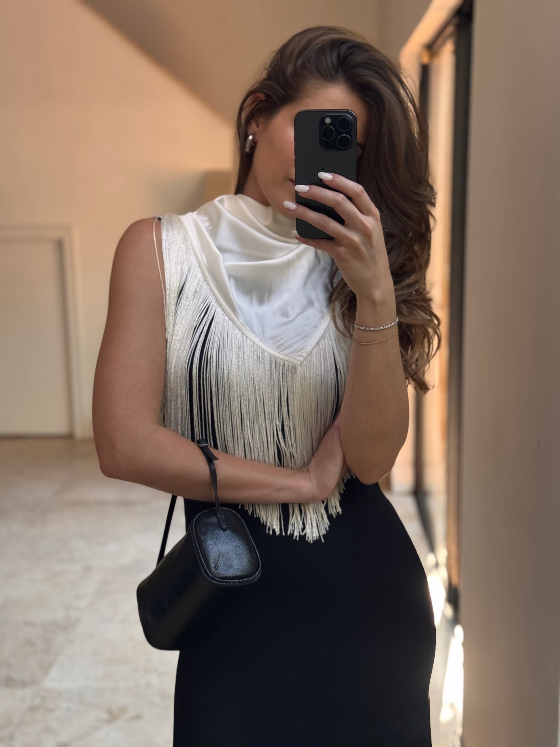 Fringe Silk Scarf Tops Parentezi