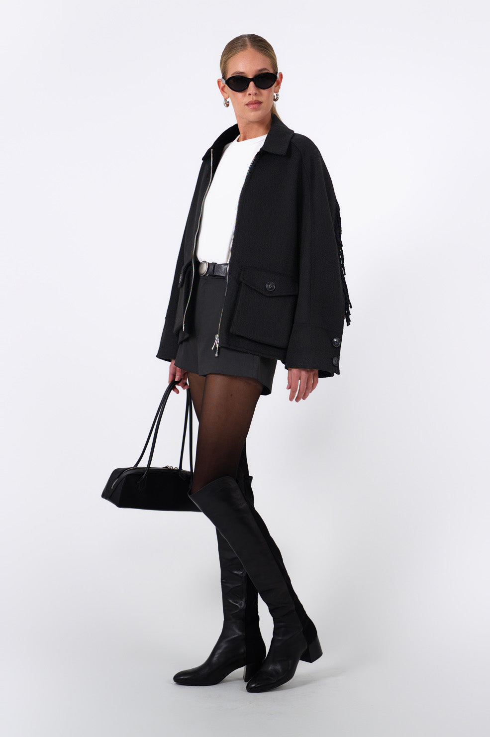 Aspen Fringe Wool Jacket - Black Blazer Parentezi