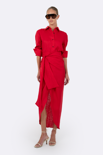 Drew Linen Shirt - Red