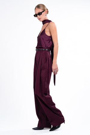 Alina Silk Scarf Top - Plum