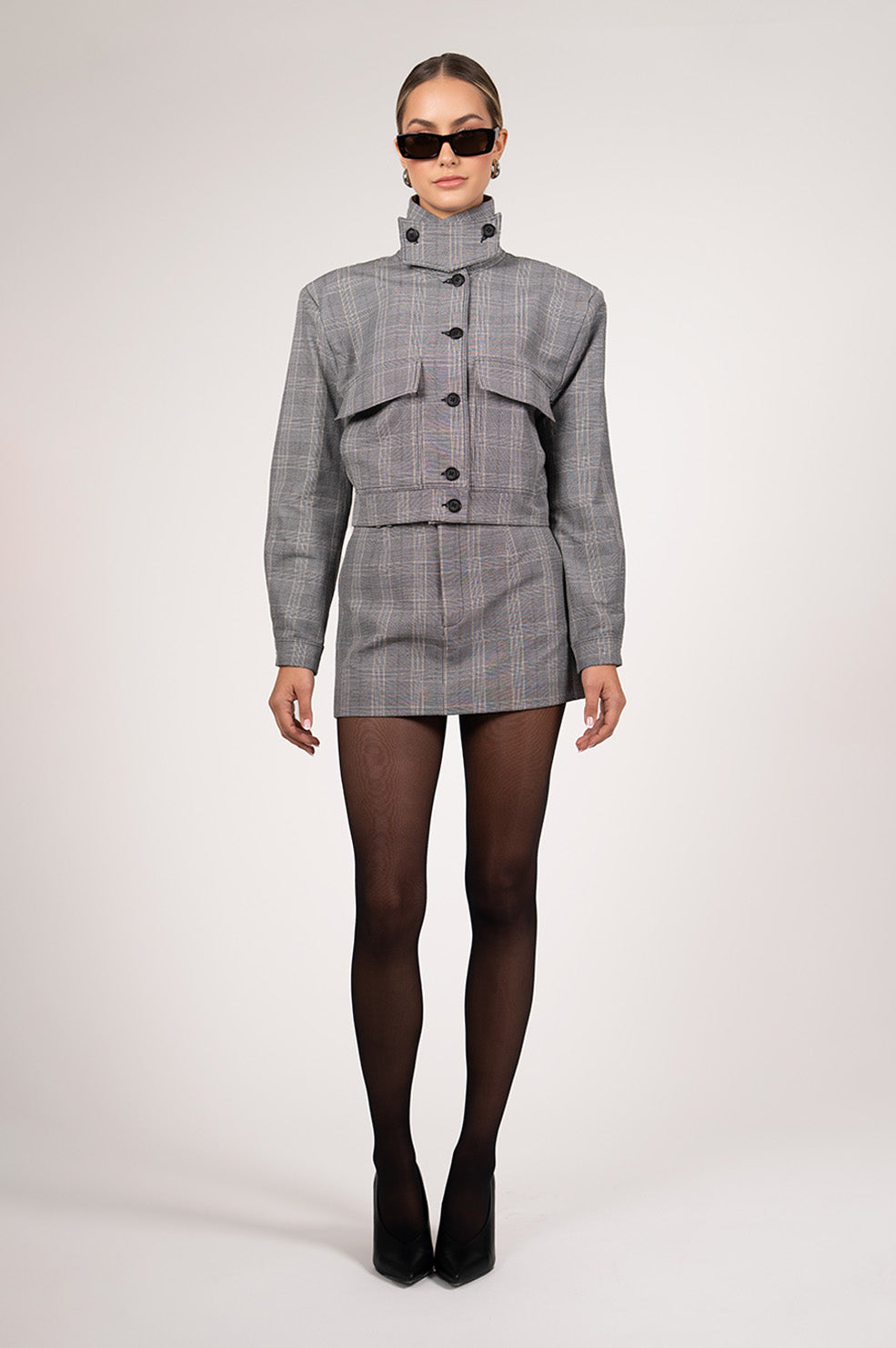 Phoebe Bomber Jacket - Plaid Grey Parentezi