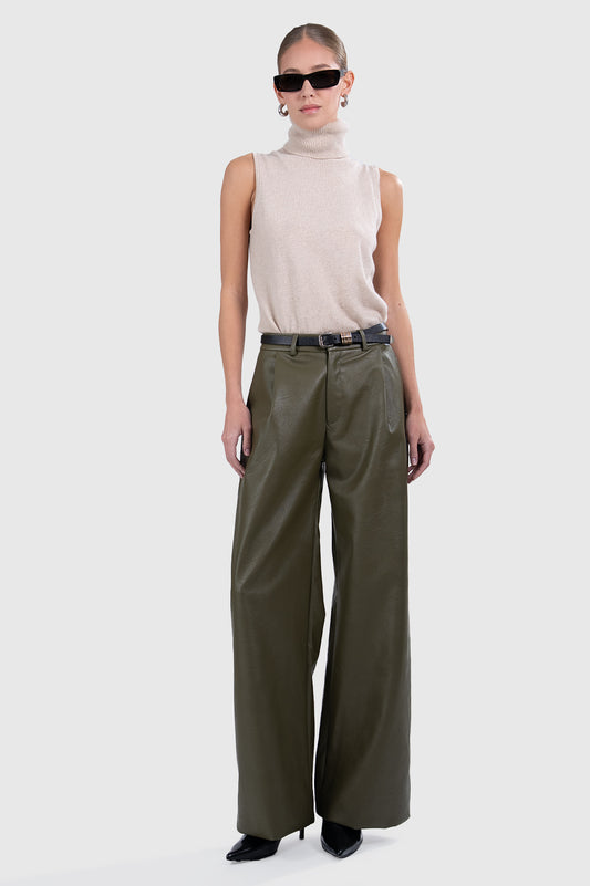 Milo Faux Leather Pant - Olive BOTTOMS Parentezi Olive XS