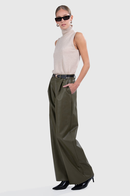 Milo Faux Leather Pant - Olive