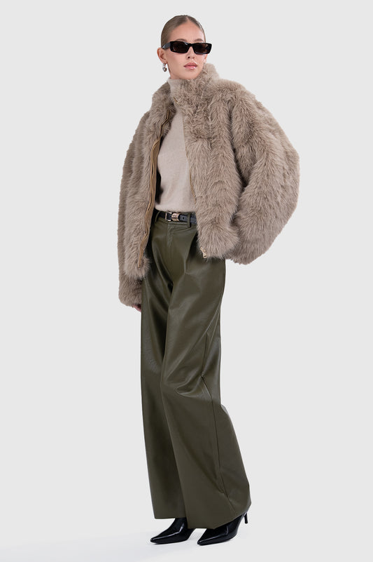 Jacqueline Faux Fur Coat - Taupe