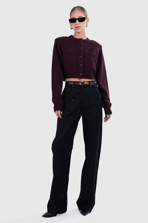 Antonella Crop Cardigan - Plum