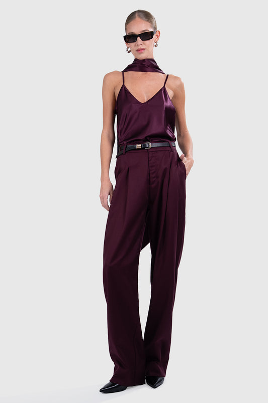Alina Silk Scarf Top - Plum