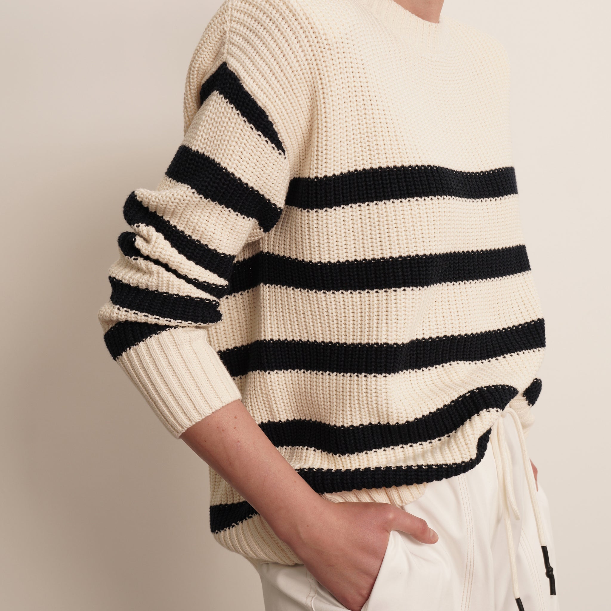 Mia Cotton Sweater - Navy Stripes