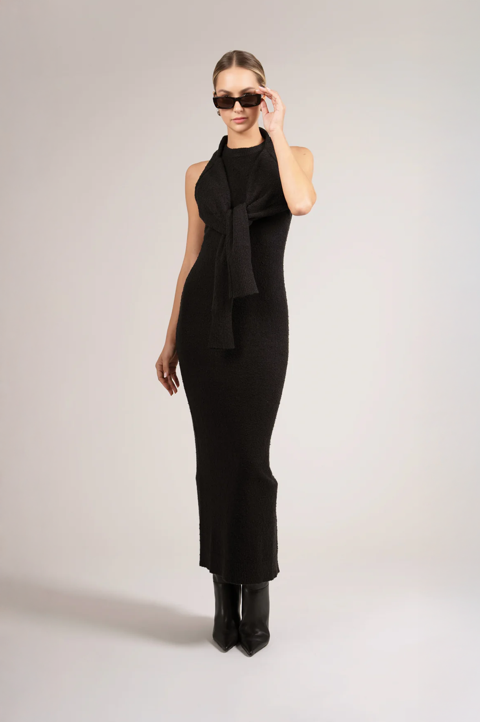 Jacqueline Wrapped Sweater Dress - Black Dress Parentezi
