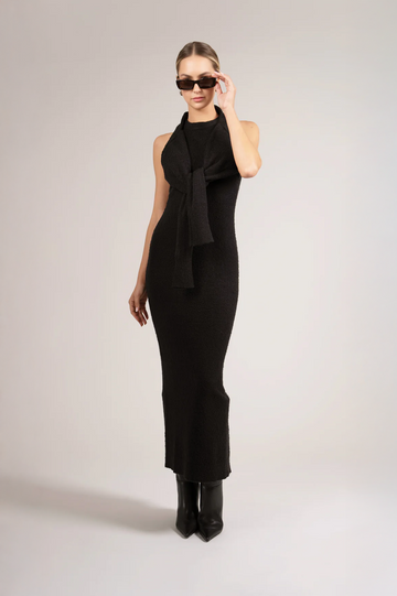 Jacqueline Wrapped Sweater Dress - Black Dress Parentezi