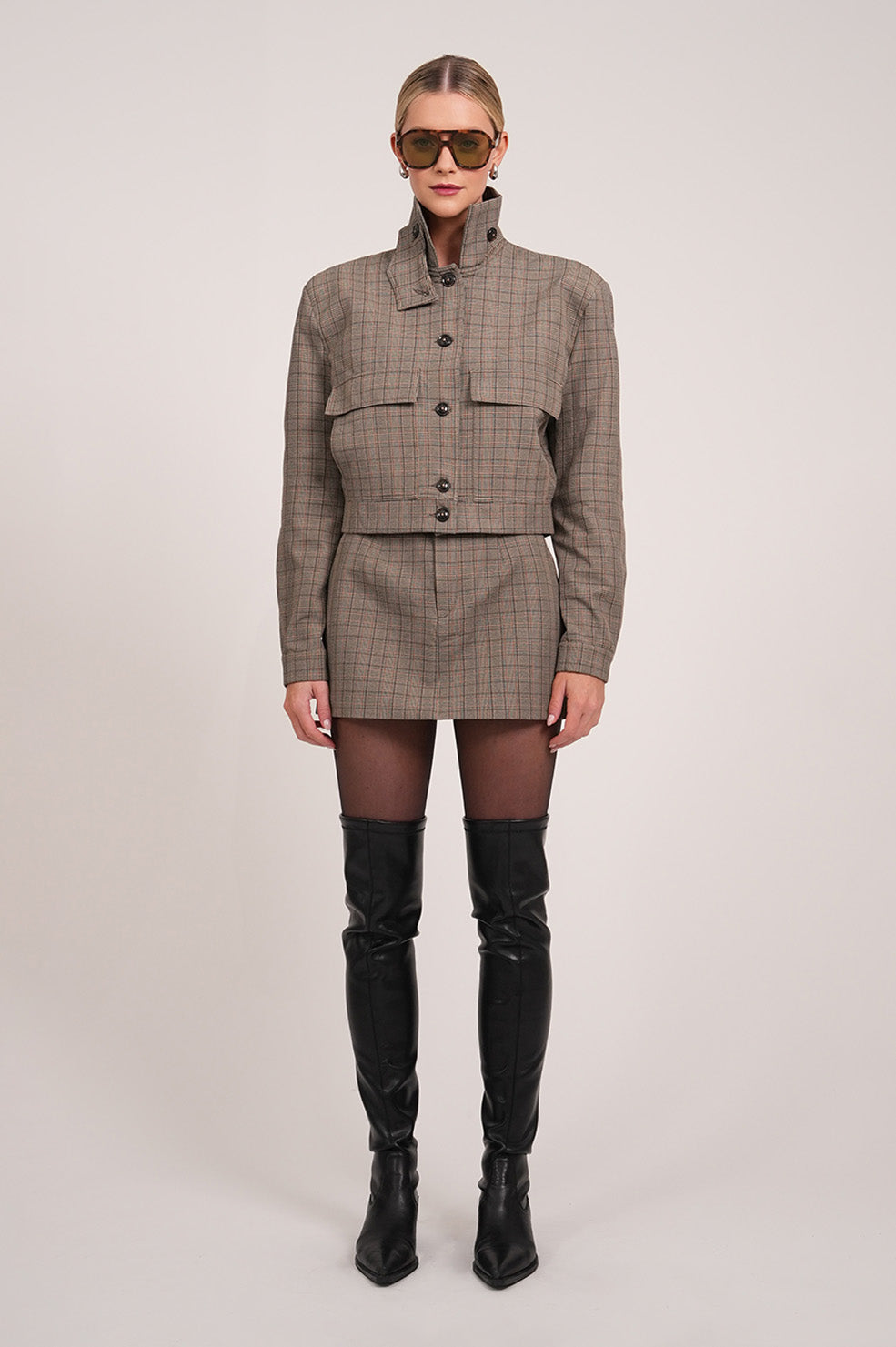 Phoebe Bomber Jacket - Plaid Brown Parentezi