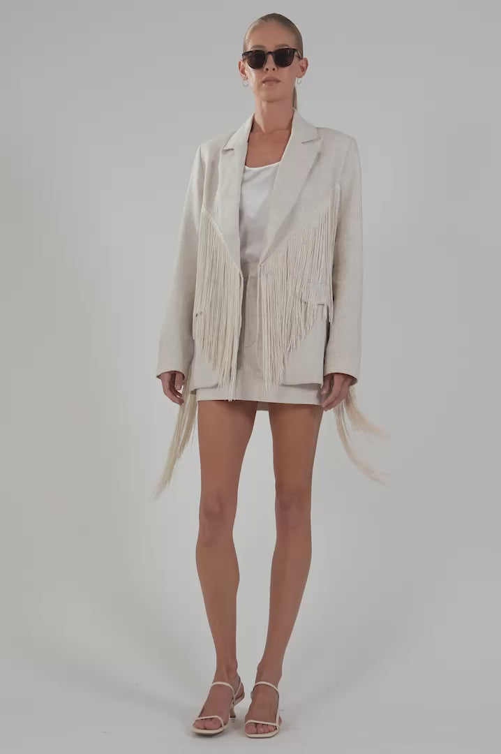 Vivienne Linen Fringe Blazer - Oat Blazer Parentezi