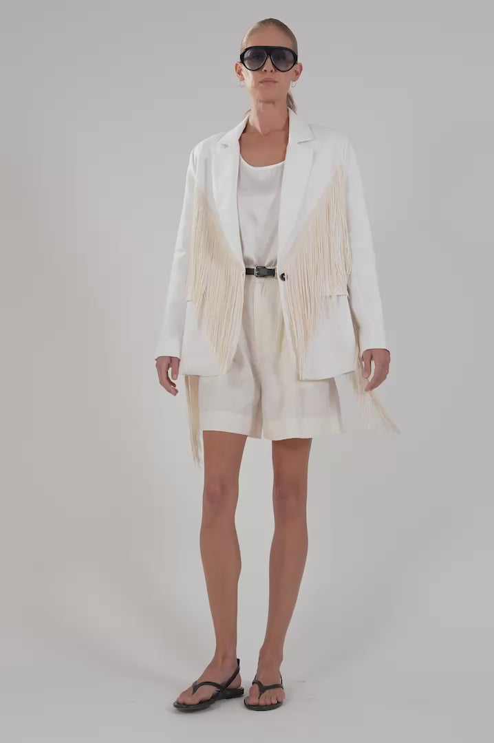 Vivienne Linen Fringe Blazer - White Blazer Parentezi