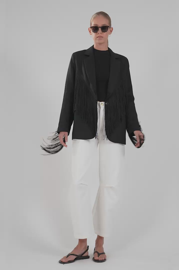 Vivienne Linen Fringe Blazer - Black Blazer Parentezi