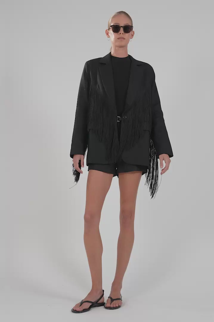 Vivienne Linen Fringe Blazer - Black Blazer Parentezi