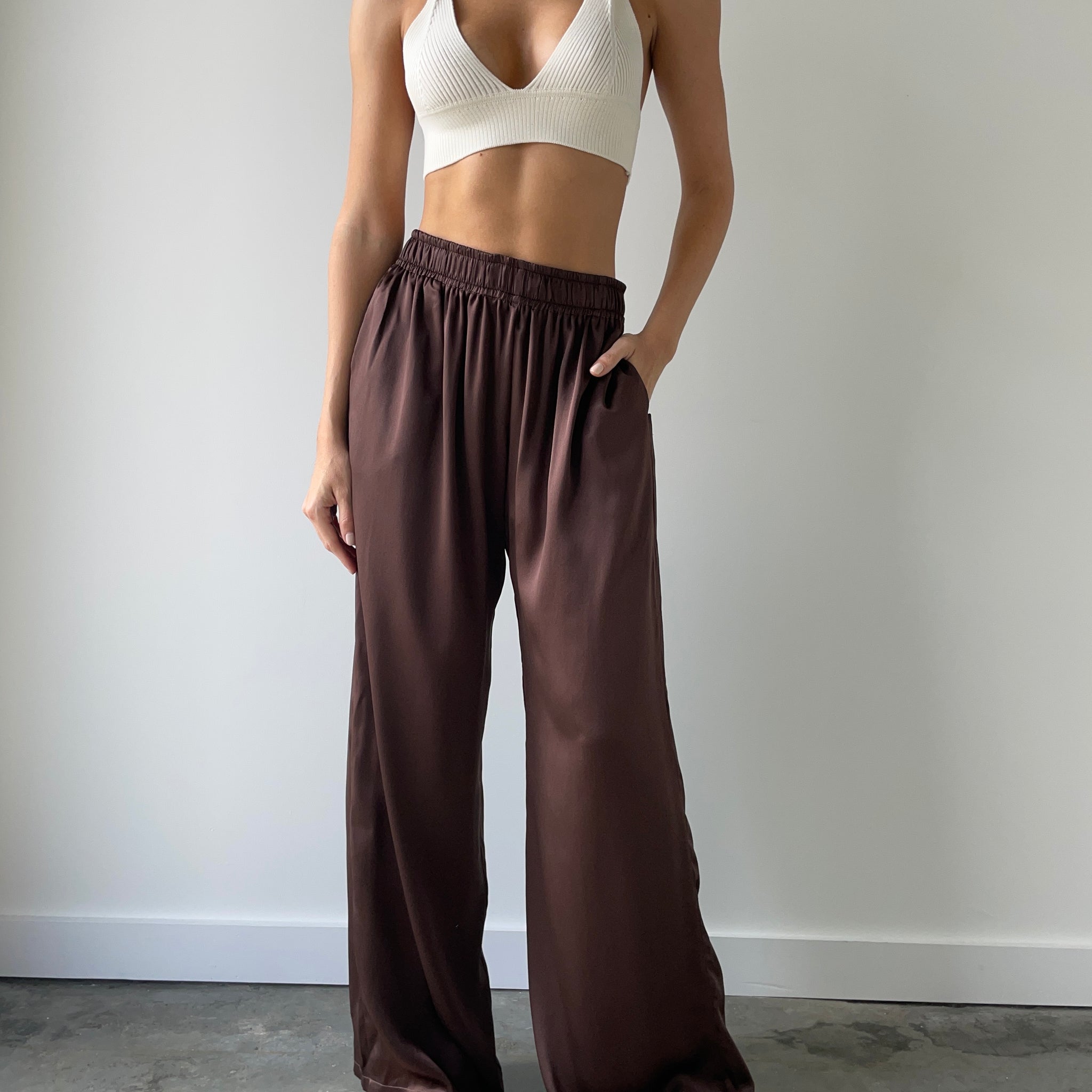 SILK PANTS - BROWN