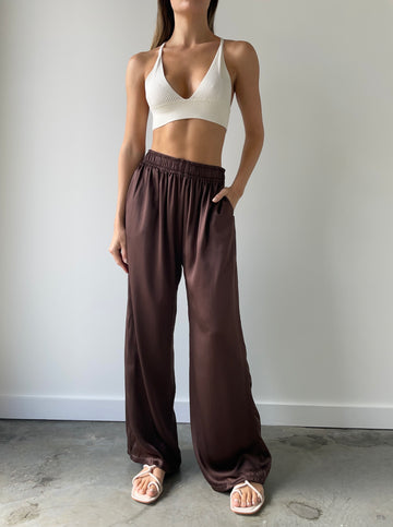 SILK PANTS - BROWN